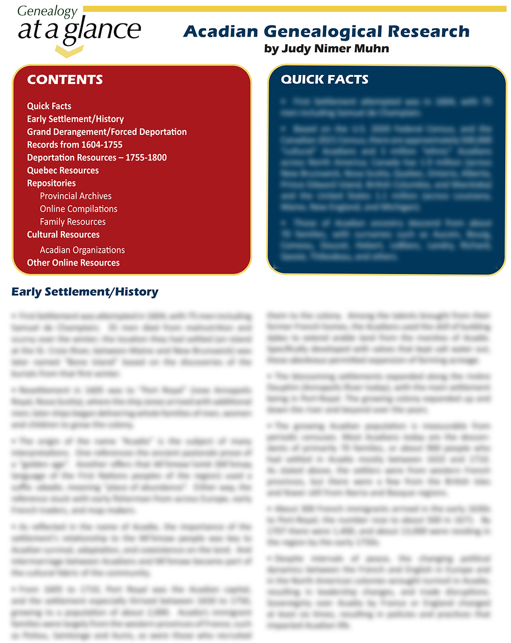 Genealogy at a Glance: Acadian Genealogy Research