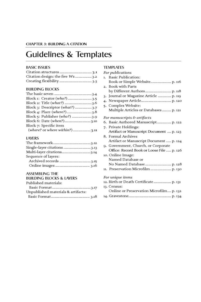 Chapter 3’s Table of Contents summarizes its instruction and itemizes EE’s new fourteen basic universal templates.