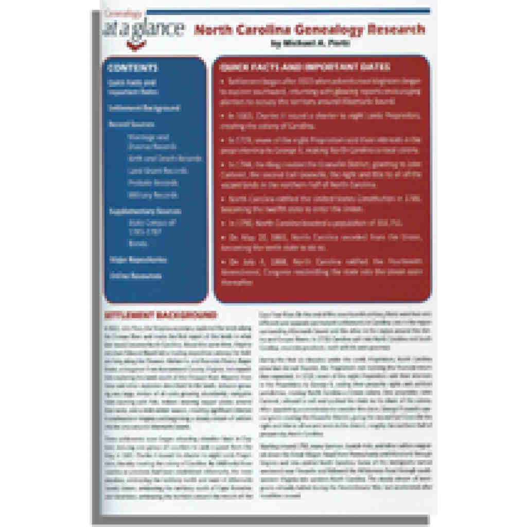 Genealogy at a Glance North Carolina Genealogy Research