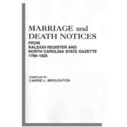 Marriage and Death Notices from "Raleigh Register and North Carolina State Gazette," 1799-1825